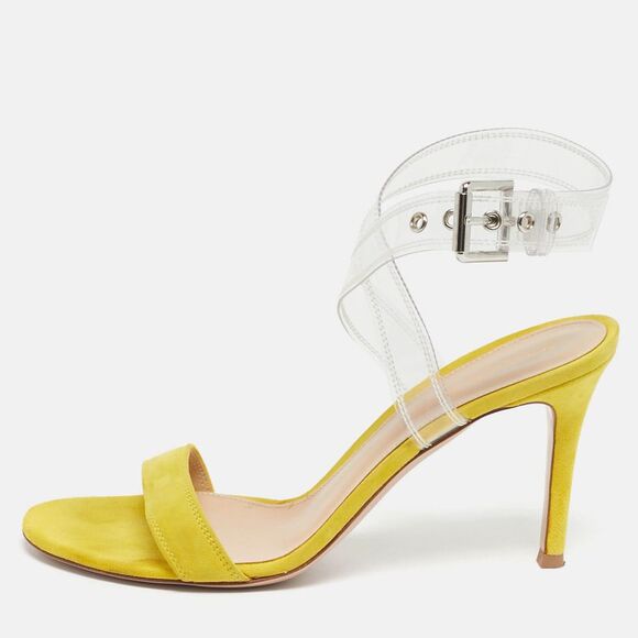 Gianvito Rossi Yellow/transperent Pvc And Suede Stella Ankle Strap Sandals Size